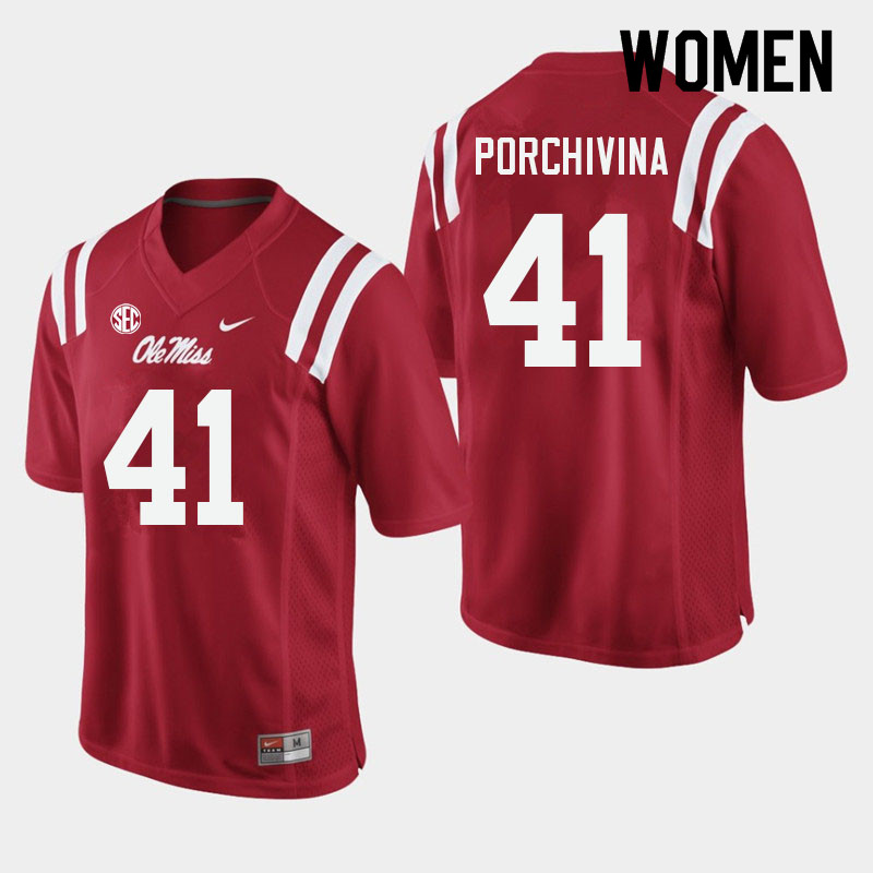 John Porchivina Ole Miss Rebels NCAA Women's Red #41 Stitched Limited College Football Jersey GNP5858WK